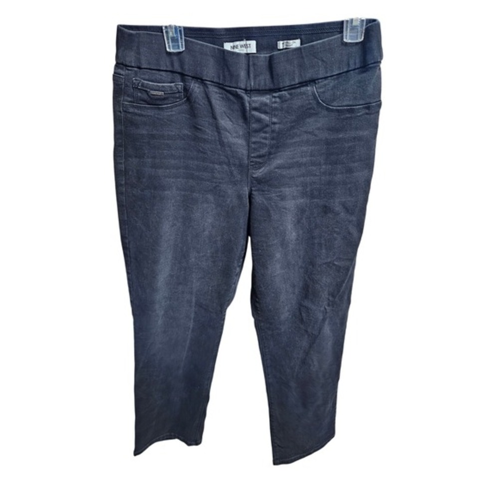 Nine West Jeans Size 12‎ Black Wash Pull On Straight Leg Comfort Stretch Denim